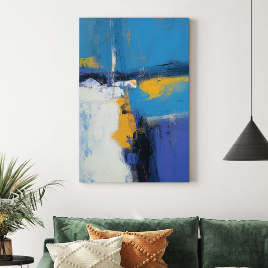 abstract blue yellow modern wall art