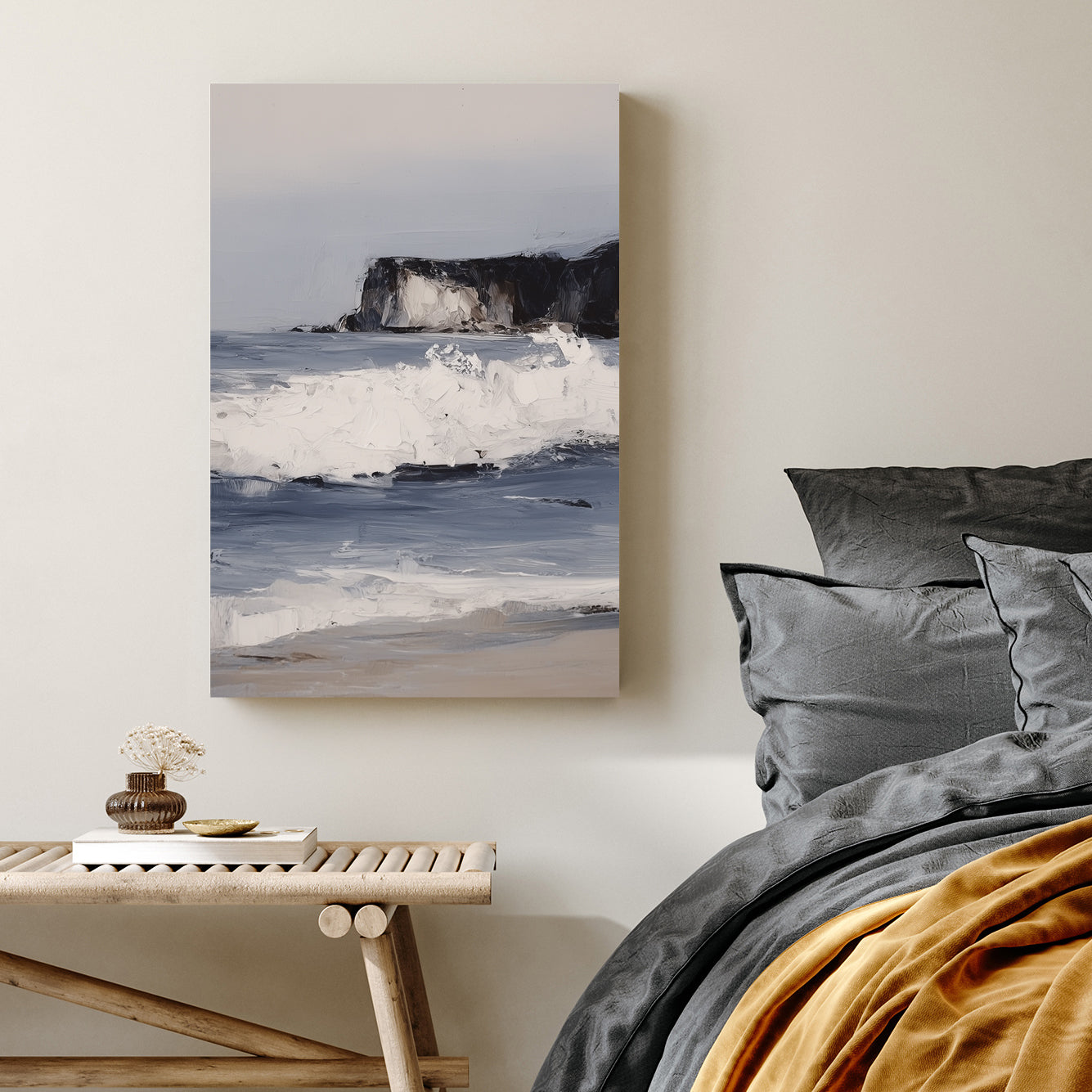 coastal seascape wall art with waves and cliffs