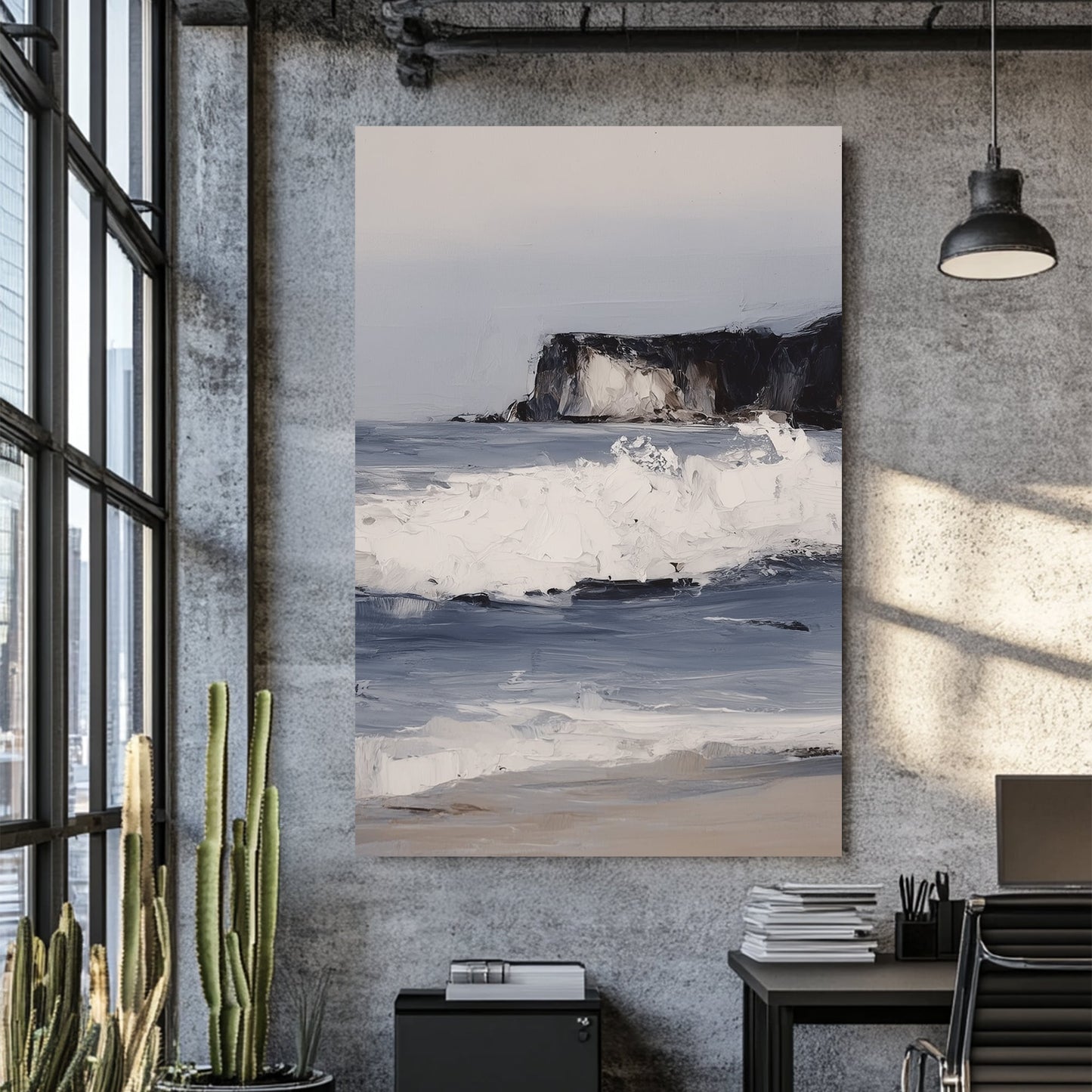 coastal seascape wall art with waves and cliffs