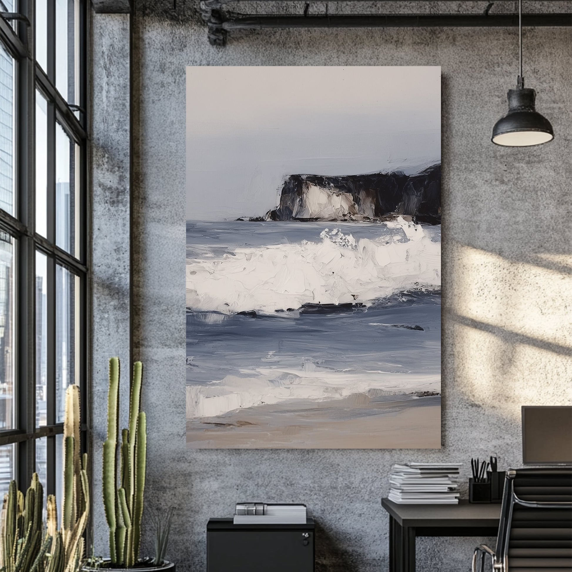 coastal seascape wall art with waves and cliffs