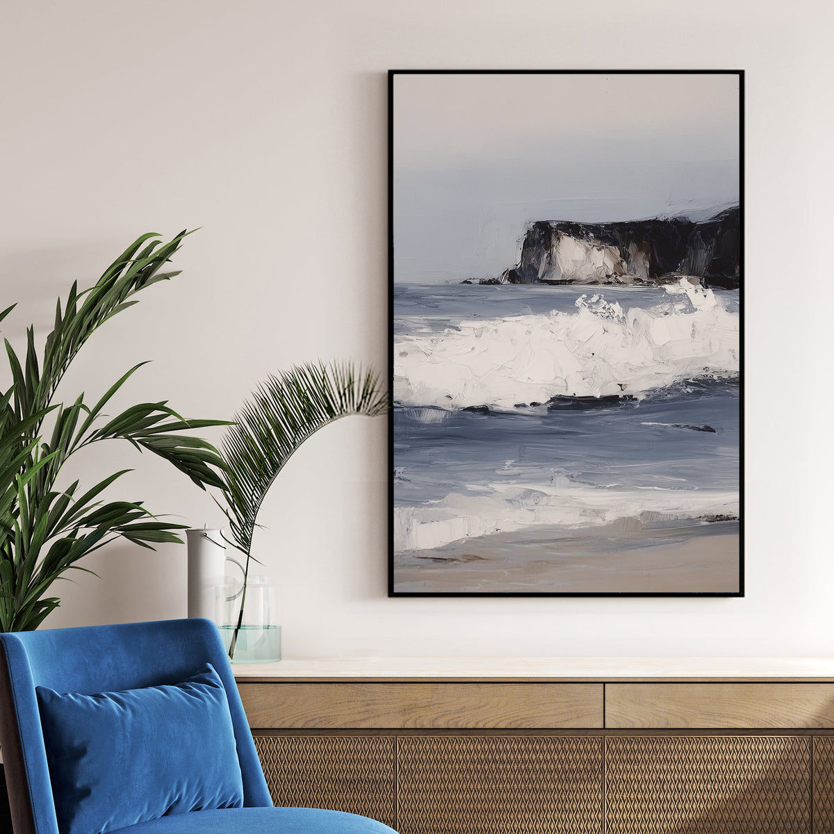 coastal seascape wall art with waves and cliffs