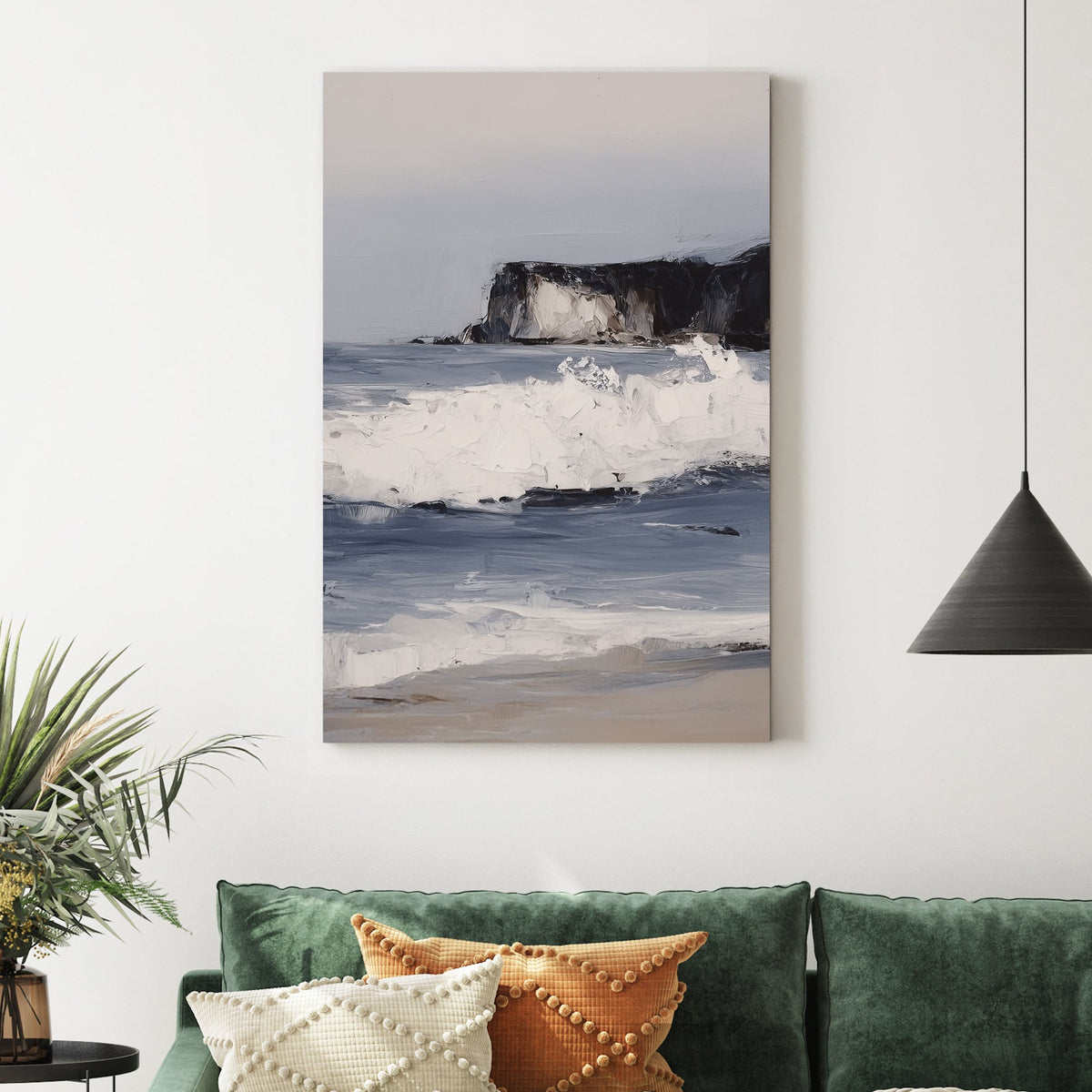 coastal seascape wall art with waves and cliffs