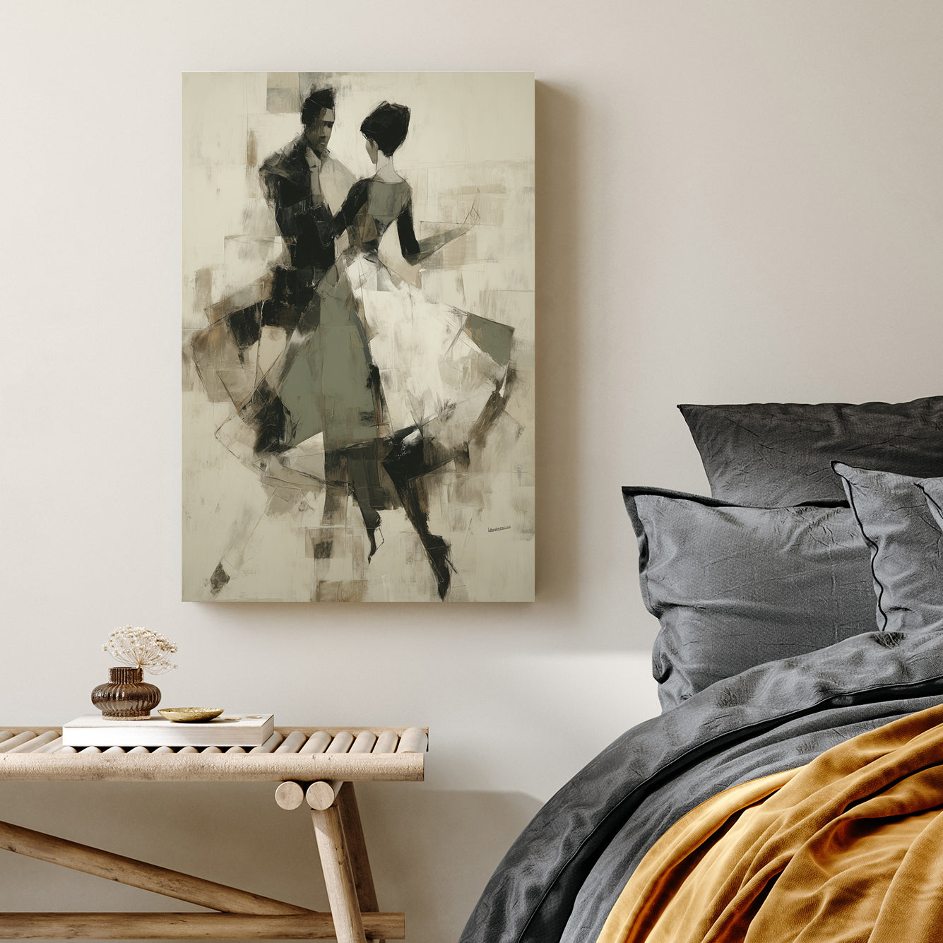 abstract waltz dance wall art in neutral tones