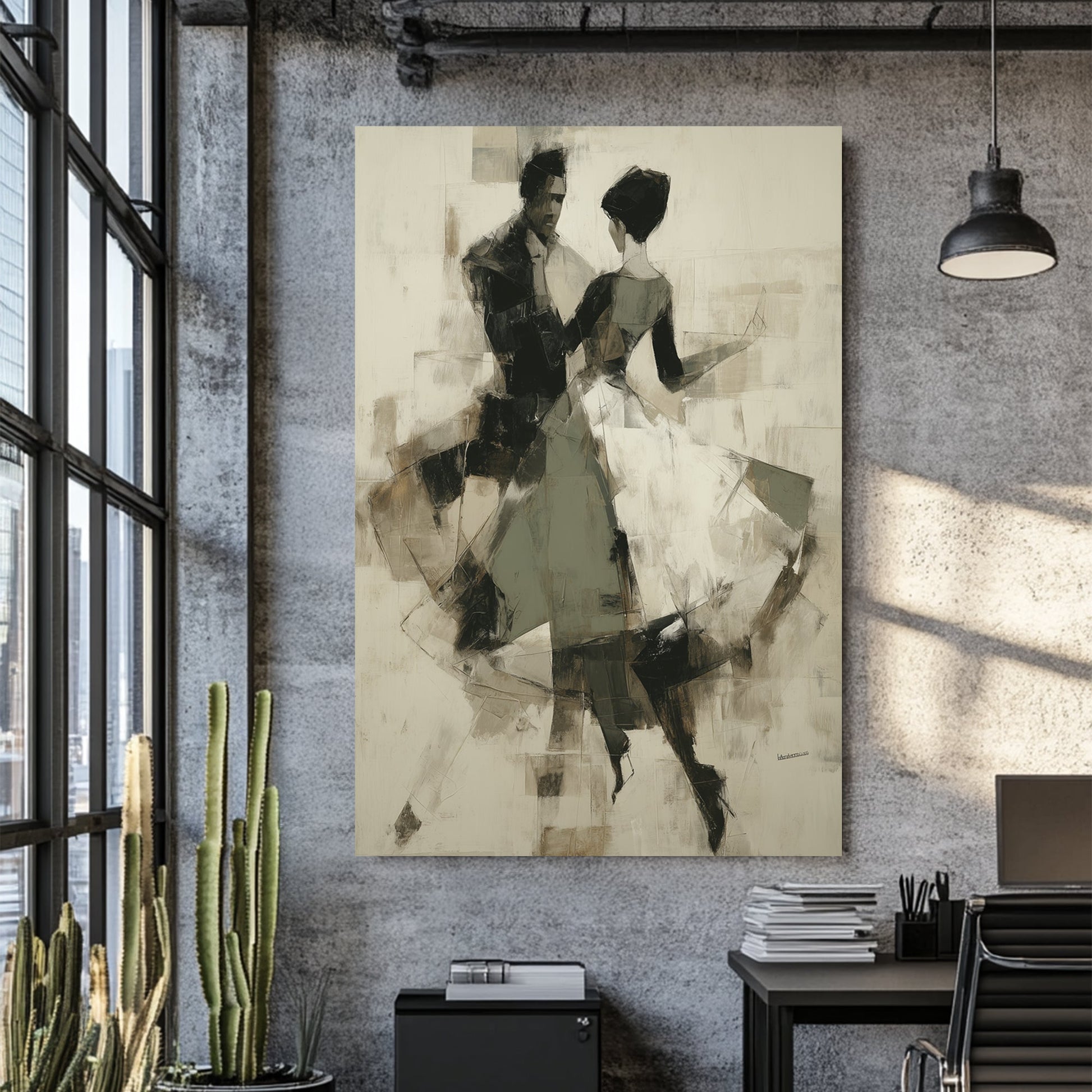 abstract waltz dance wall art in neutral tones