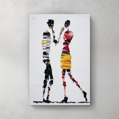 abstract colourful figures wall art with textured palette knife strokes