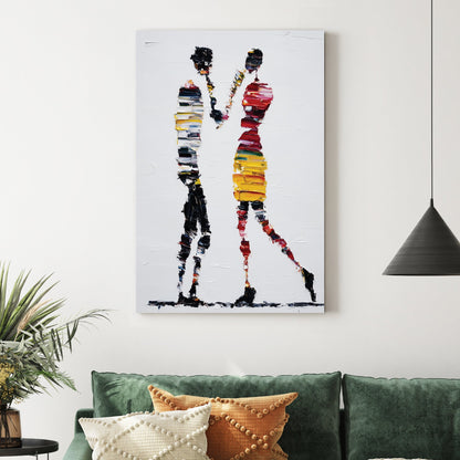 abstract colourful figures wall art with textured palette knife strokes