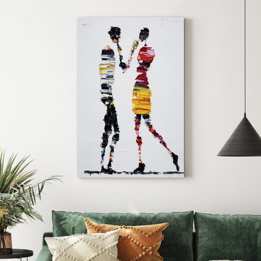 abstract colourful figures wall art with textured palette knife strokes