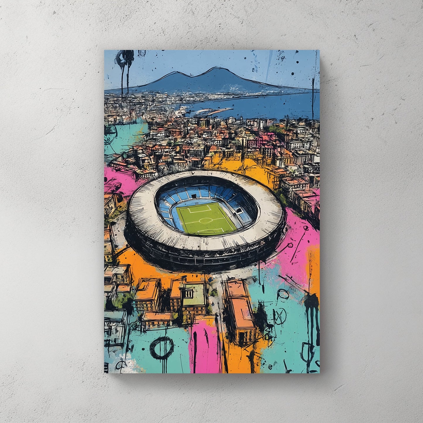 colourful Napoli Maradona stadium wall art aerial view
