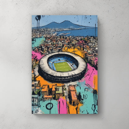 colourful Napoli Maradona stadium wall art aerial view