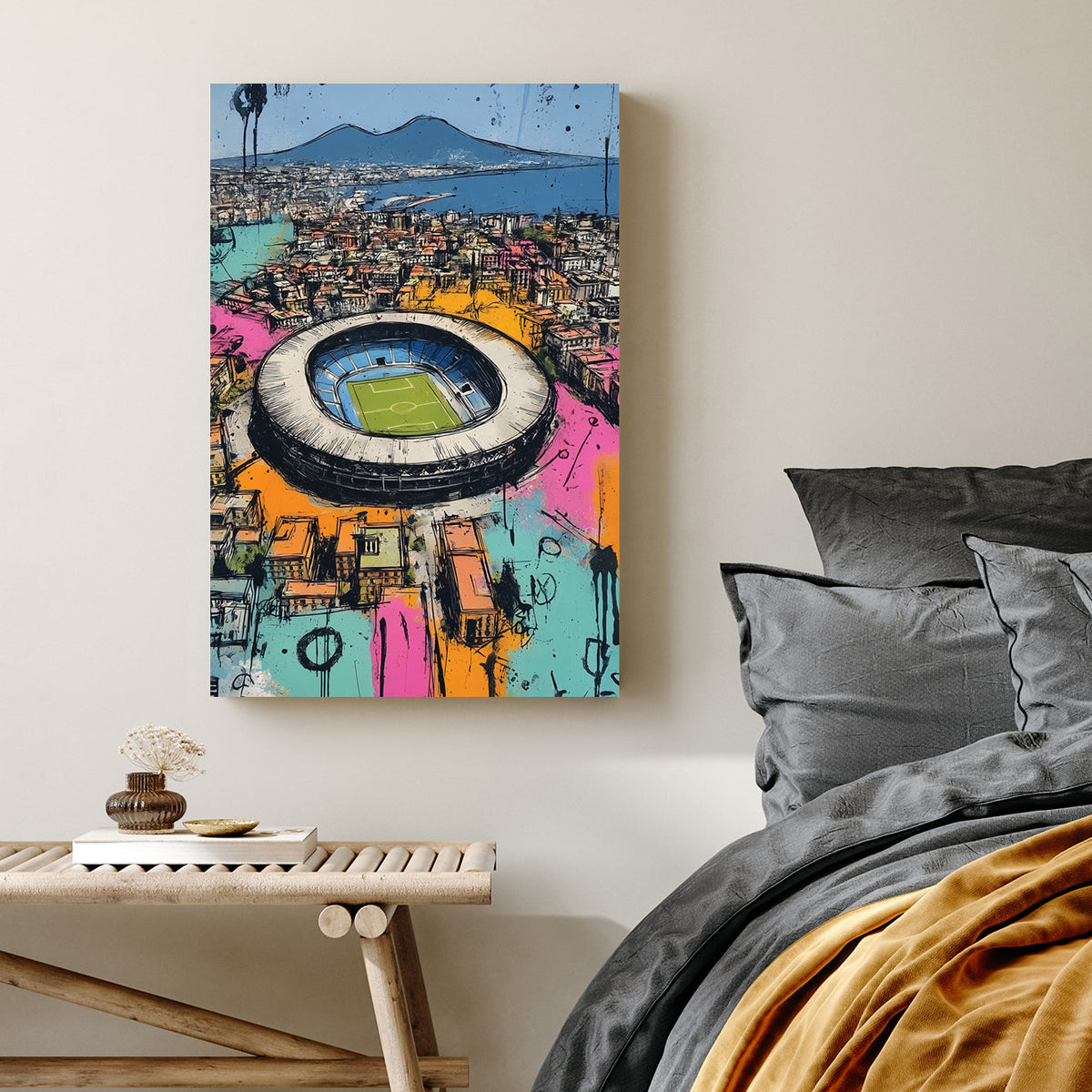 colourful Napoli Maradona stadium wall art aerial view