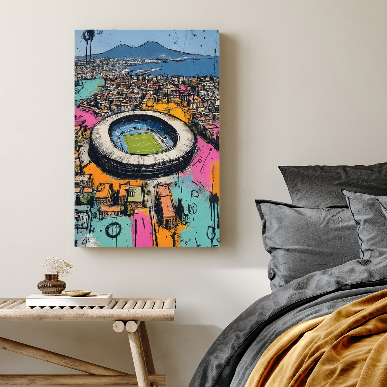 colourful Napoli Maradona stadium wall art aerial view