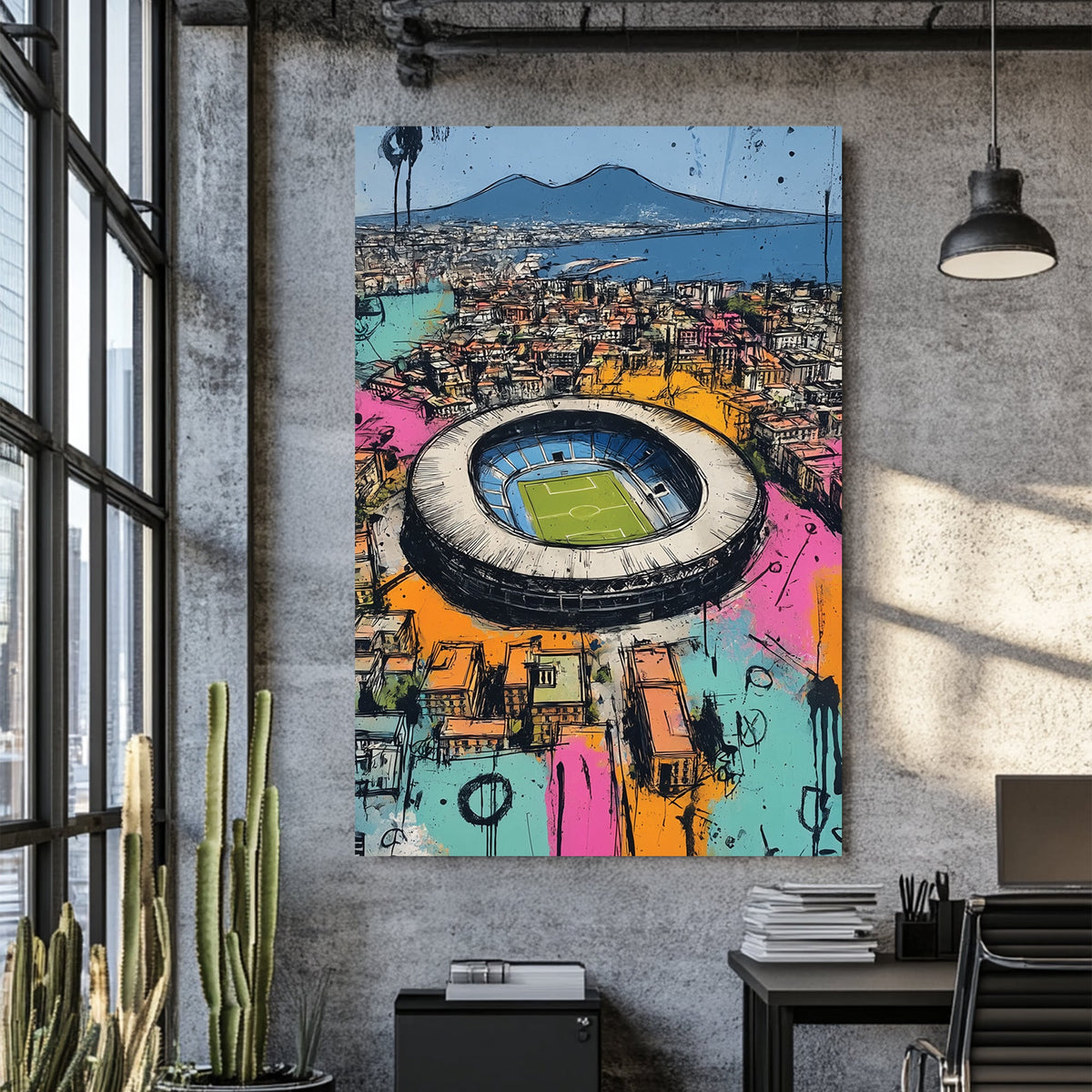 colourful Napoli Maradona stadium wall art aerial view