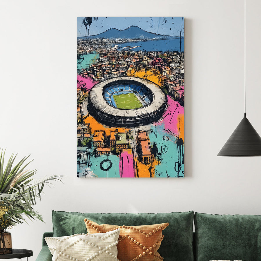 colourful Napoli Maradona stadium wall art aerial view