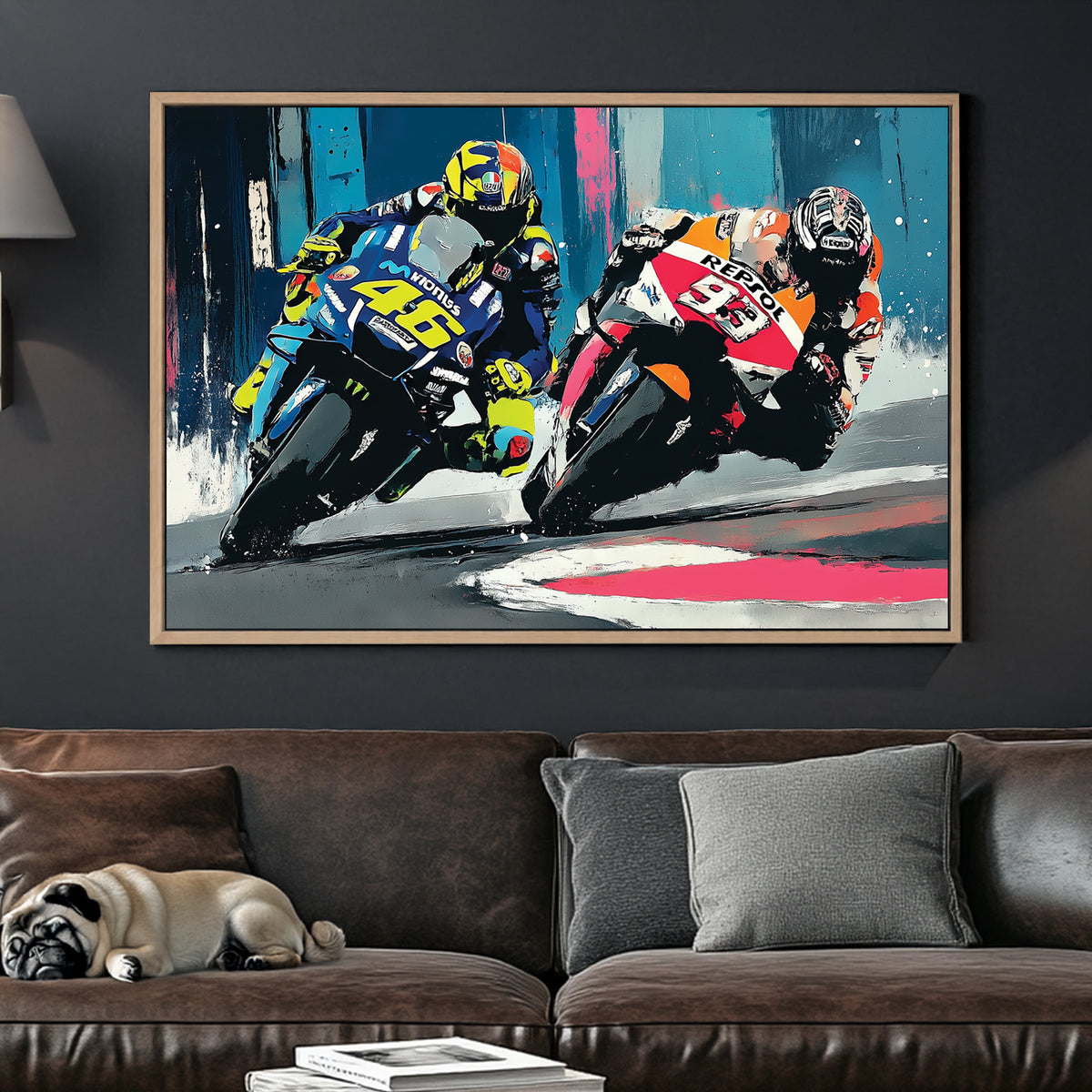 Rossi and Marquez motorcycle racing wall art