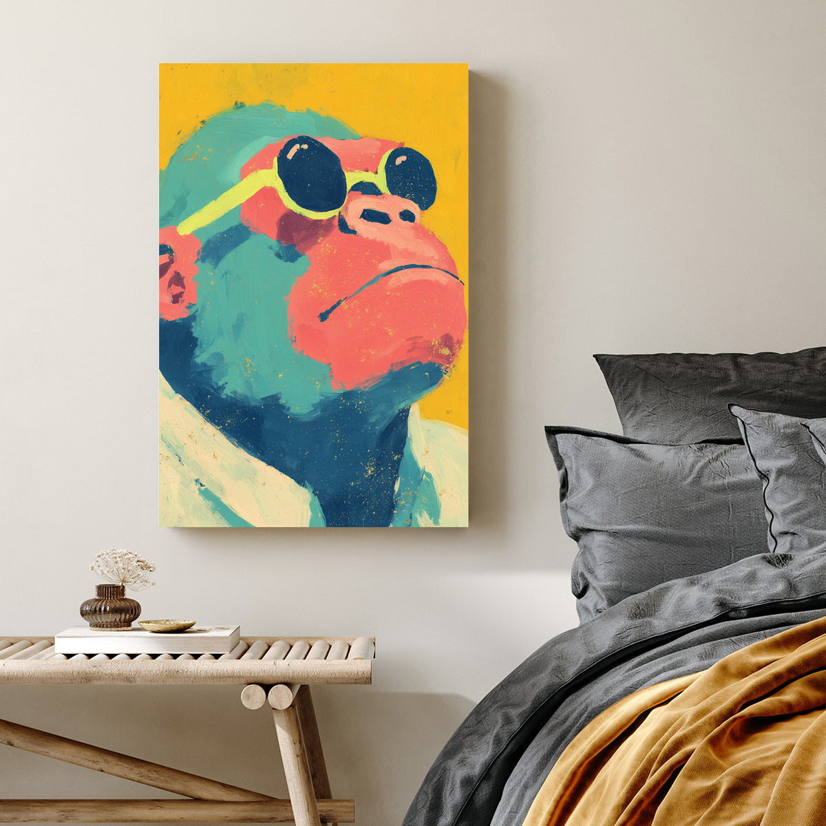 colourful ape with sunglasses wall art