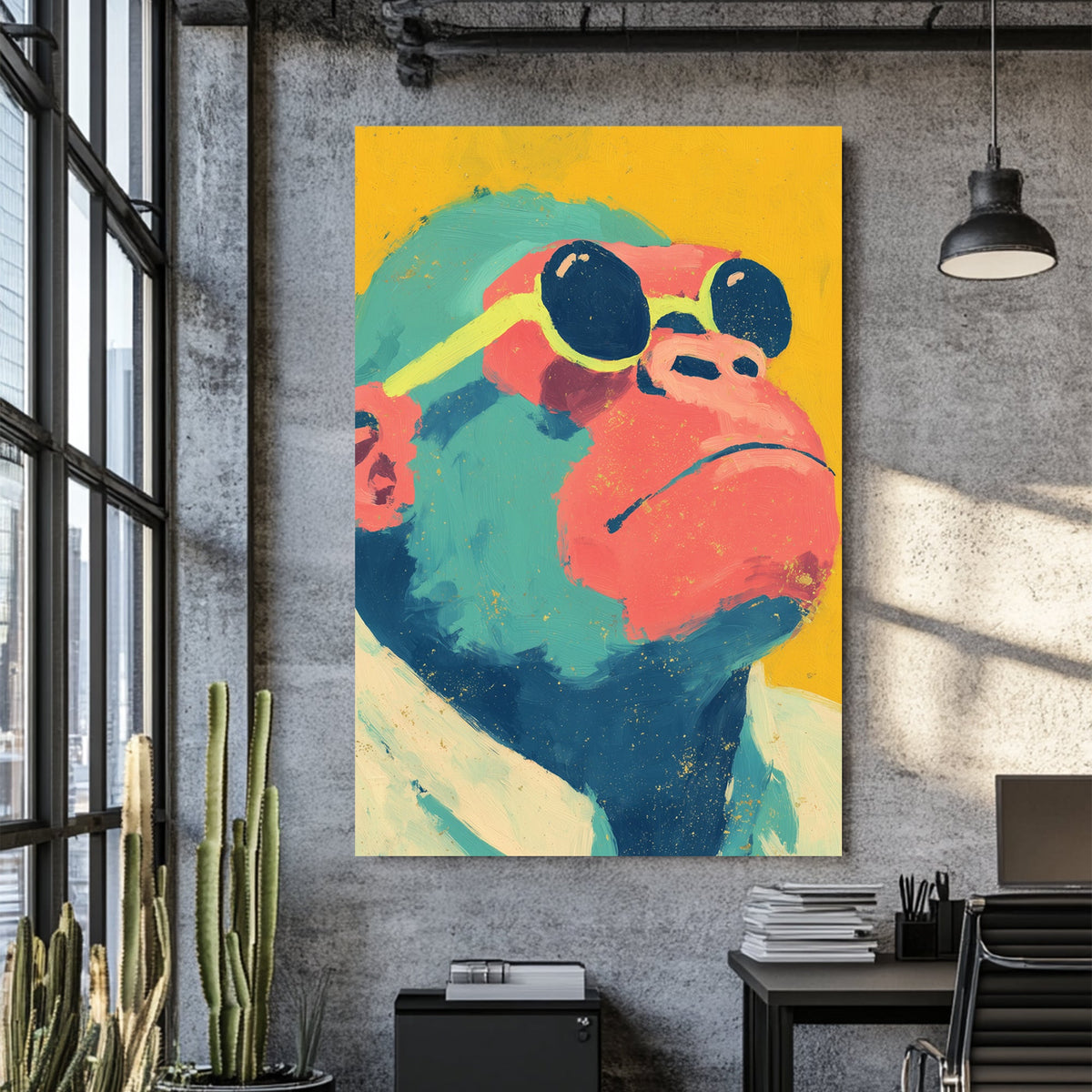 colourful ape with sunglasses wall art