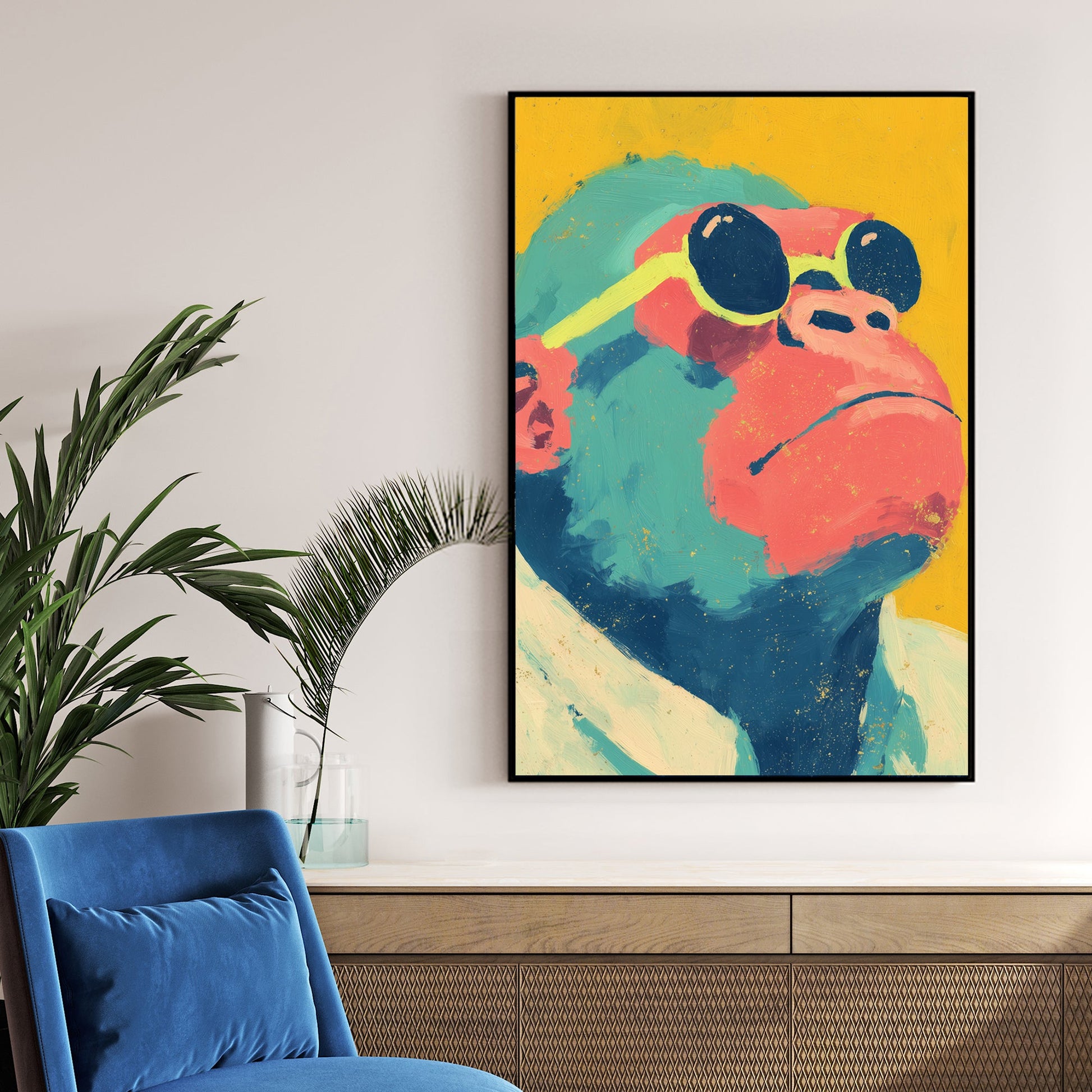 colourful ape with sunglasses wall art