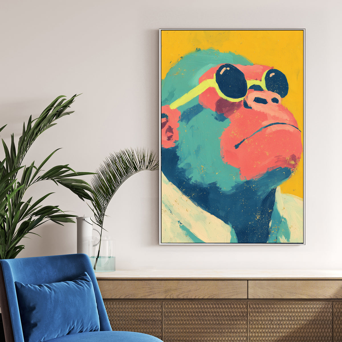 colourful ape with sunglasses wall art