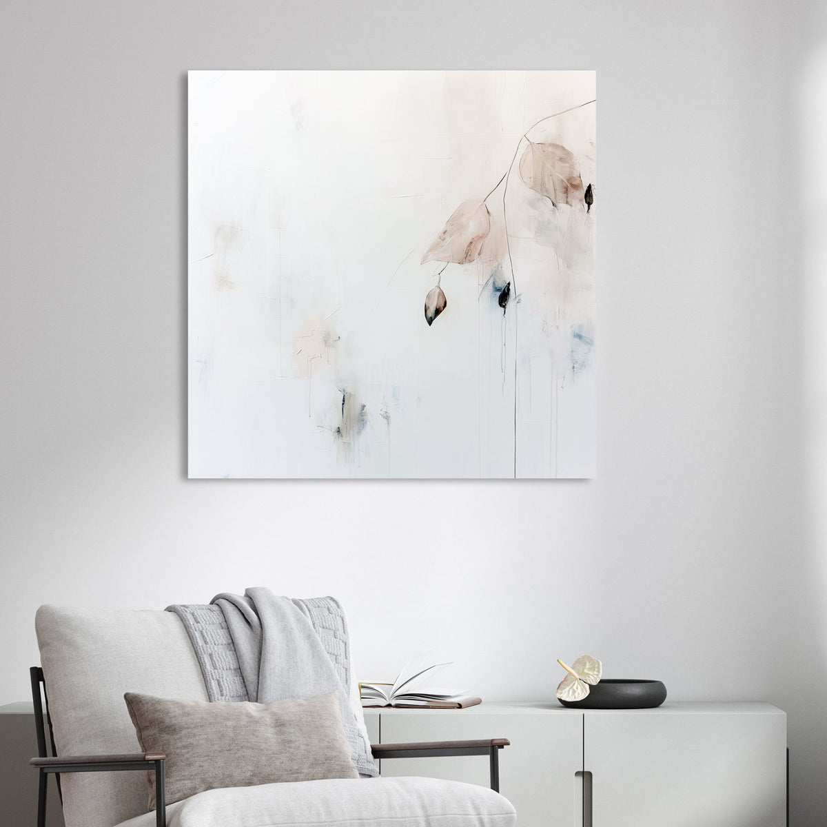 minimalist leaves on white background wall art