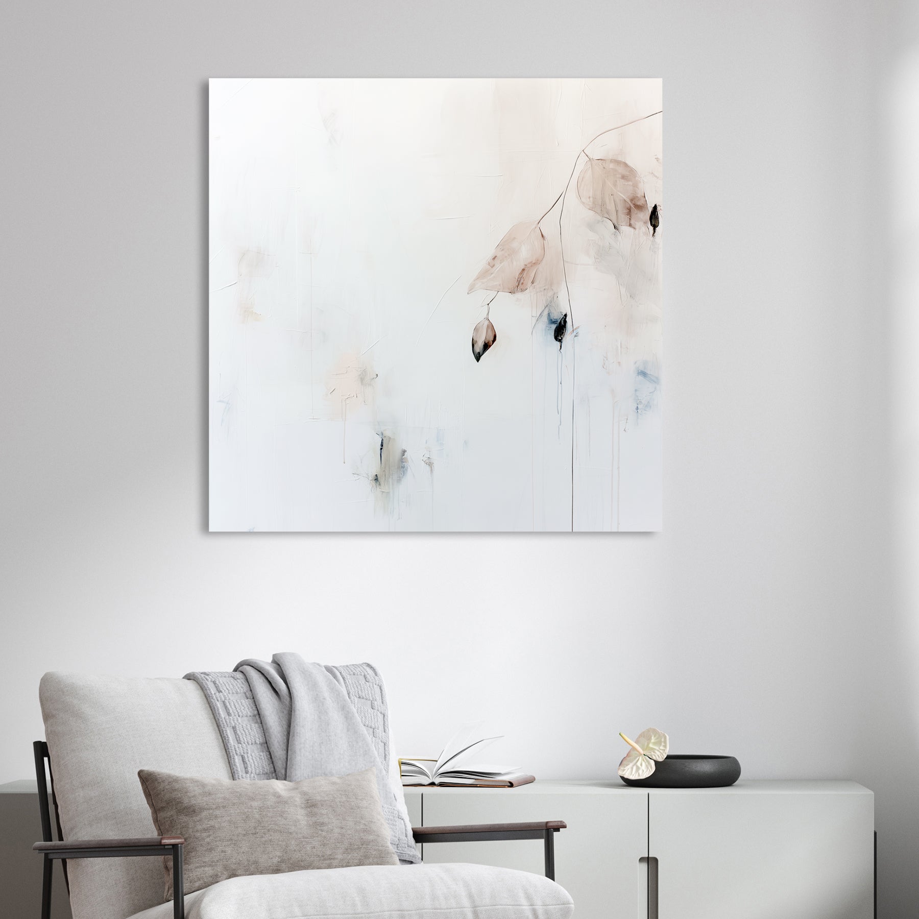 minimalist leaves on white background wall art
