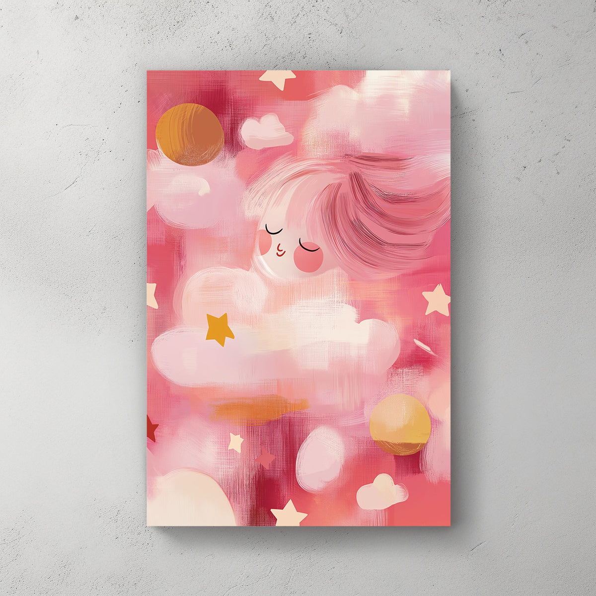 dreamy pink clouds and stars kids wall art