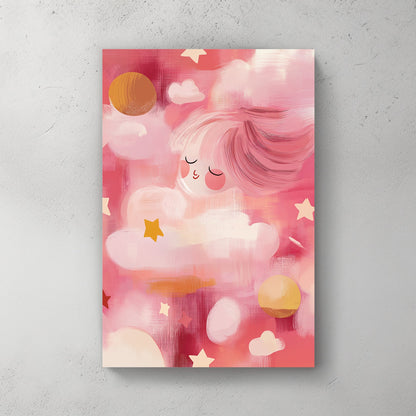 dreamy pink clouds and stars kids wall art