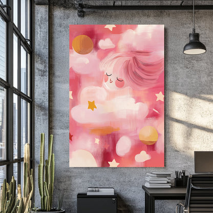 dreamy pink clouds and stars kids wall art