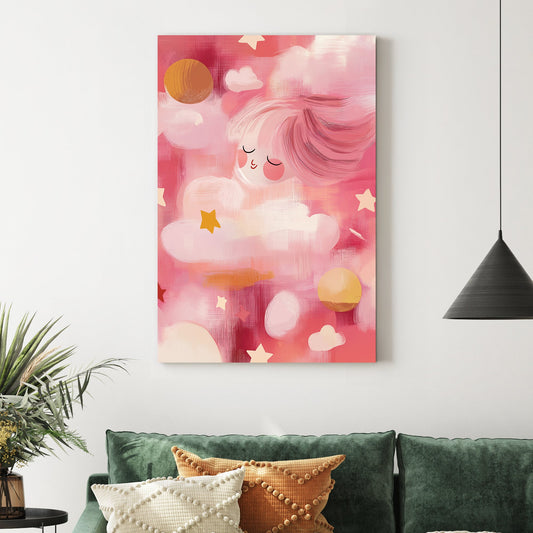 dreamy pink clouds and stars kids wall art