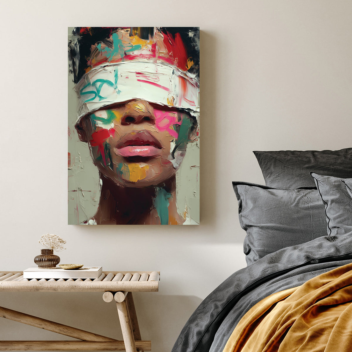abstract blindfolded portrait wall art