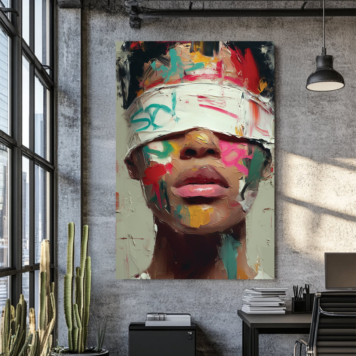 abstract blindfolded portrait wall art