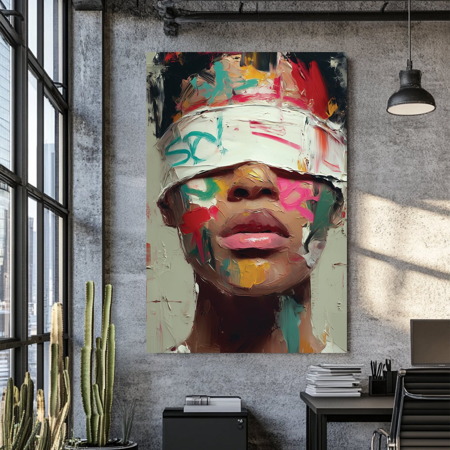 abstract blindfolded portrait wall art