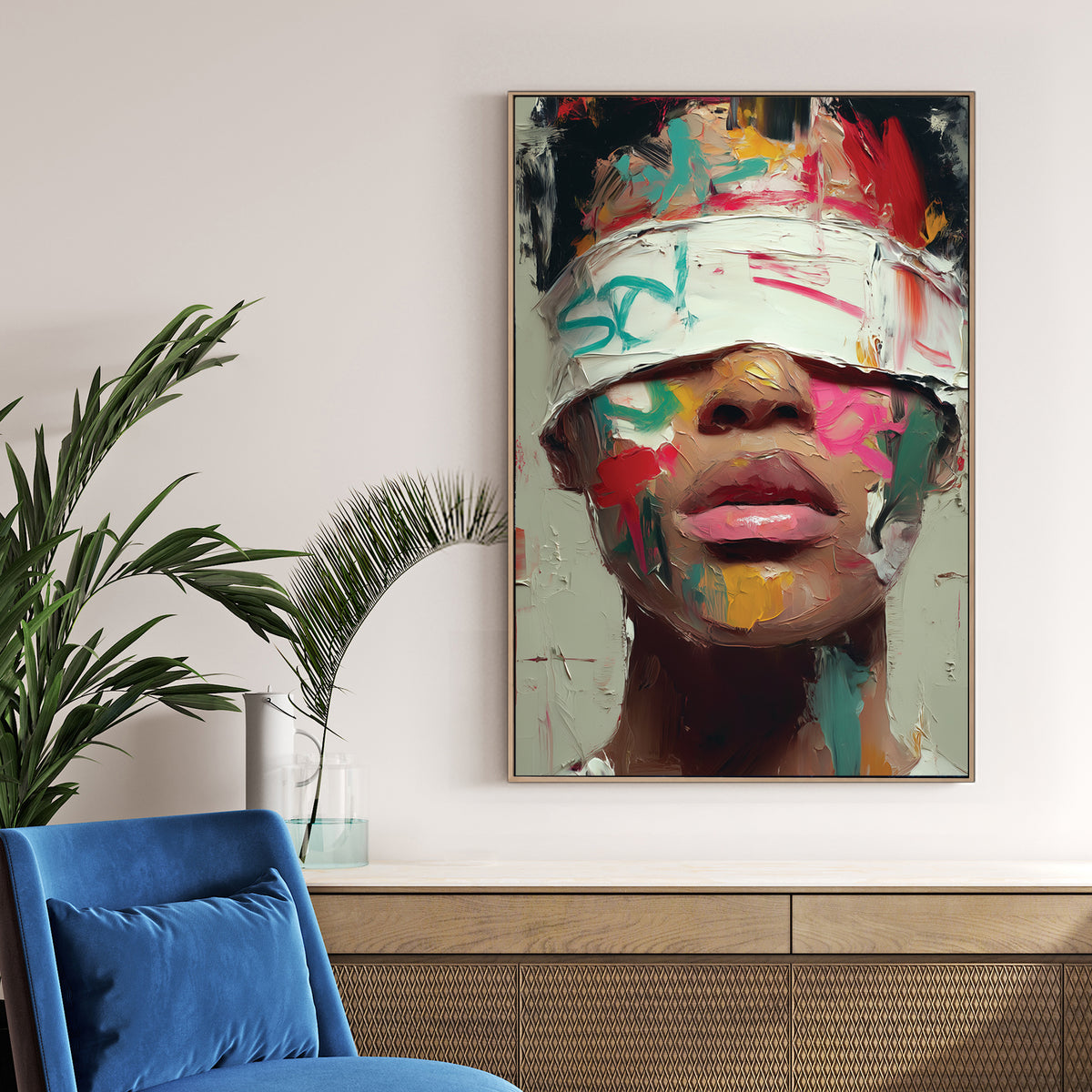 abstract blindfolded portrait wall art