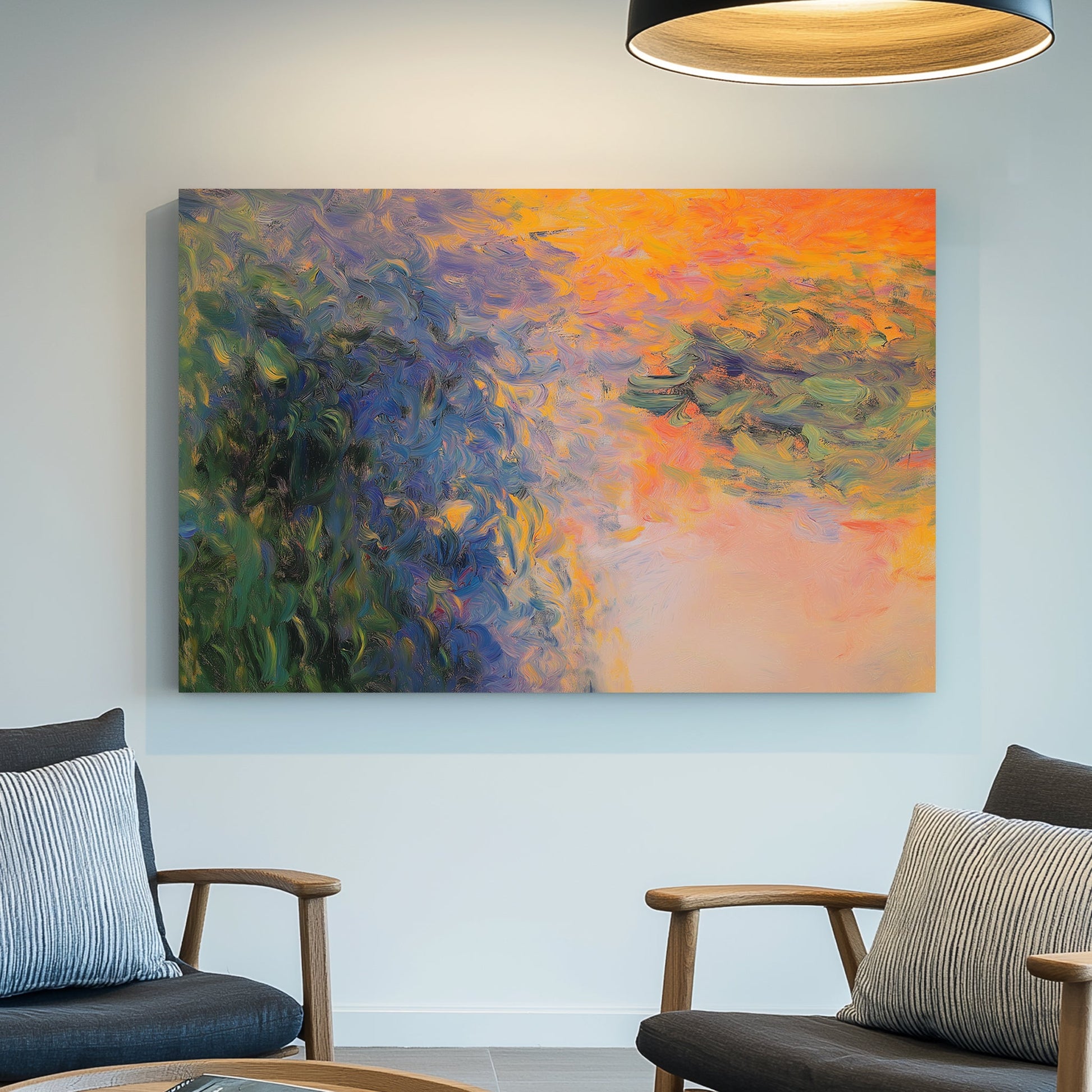 abstract impressionist sunset reflections wall art