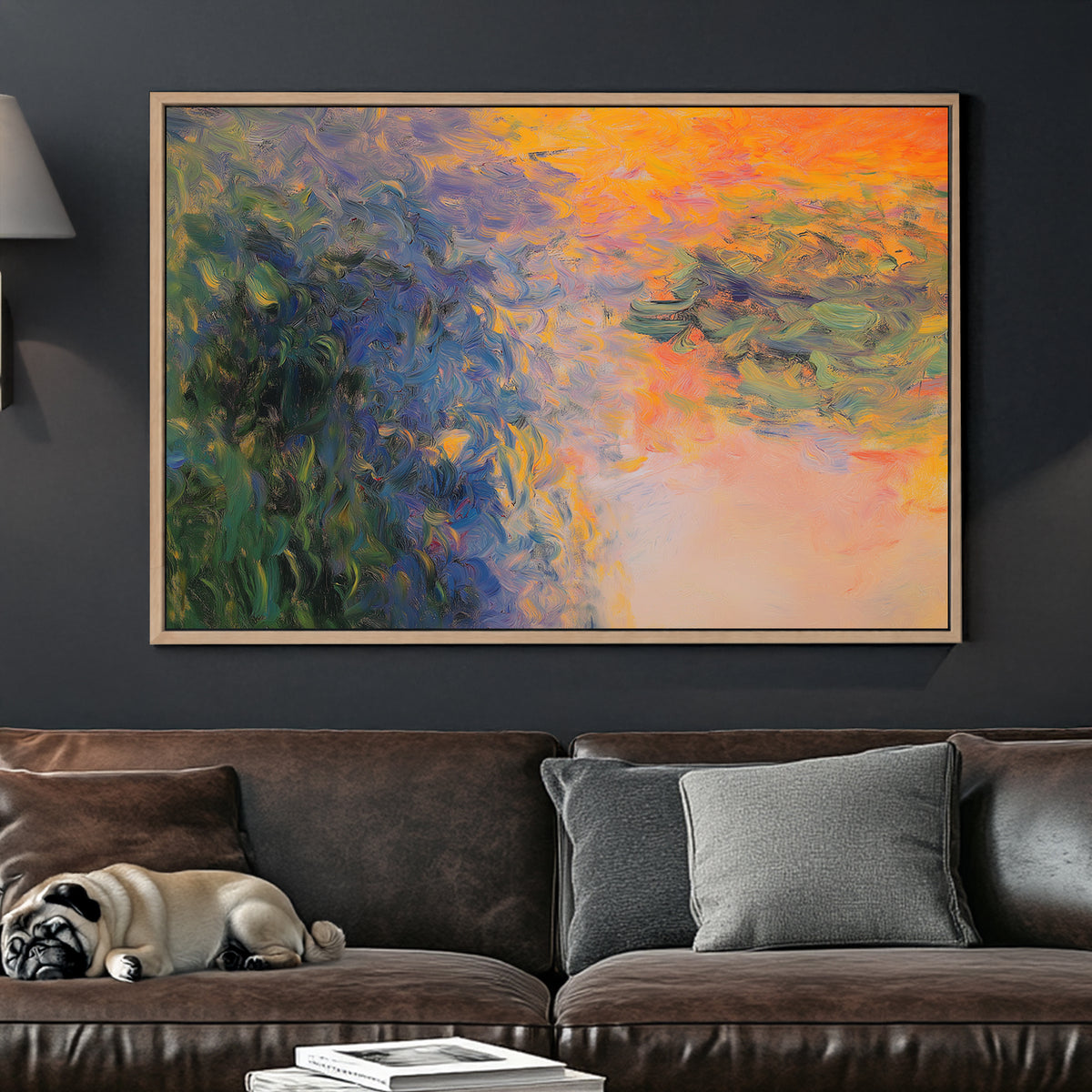 abstract impressionist sunset reflections wall art