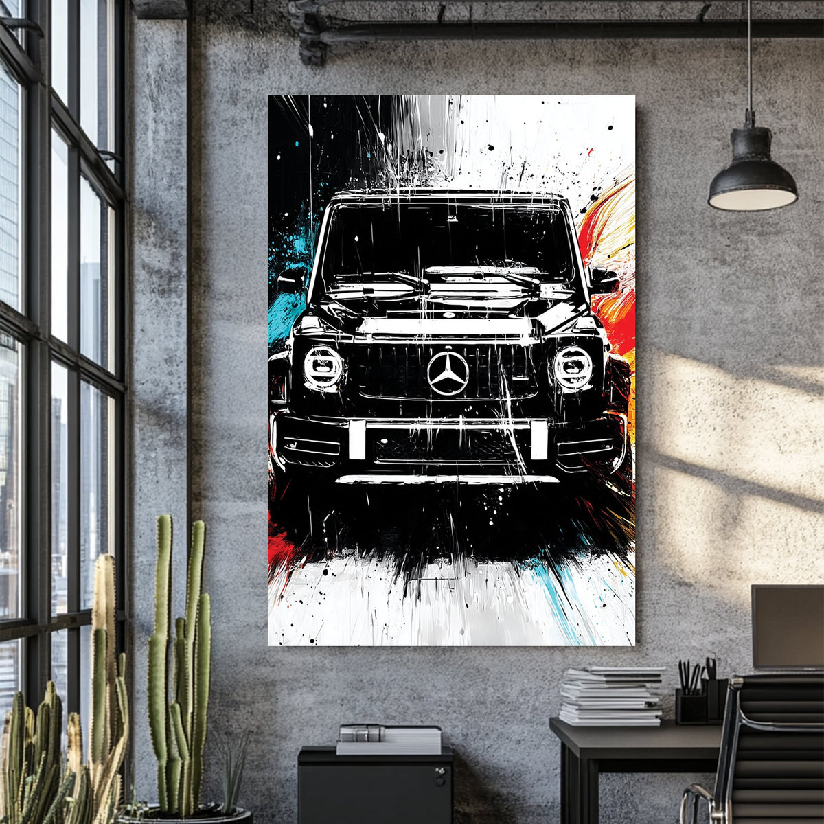 black mercedes g-wagon graffiti style wall art