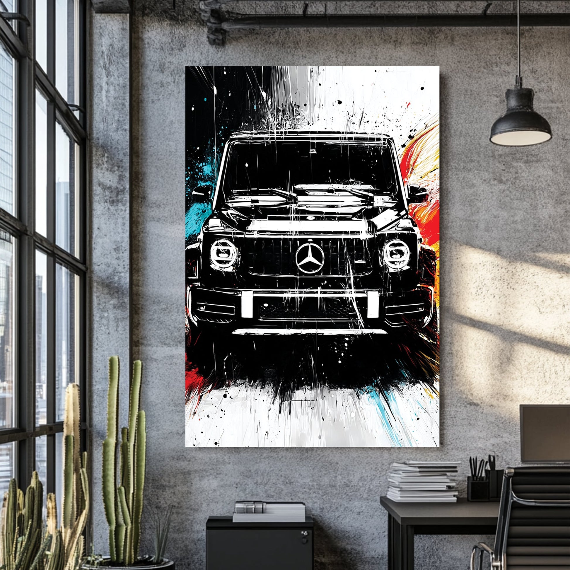 black mercedes g-wagon graffiti style wall art