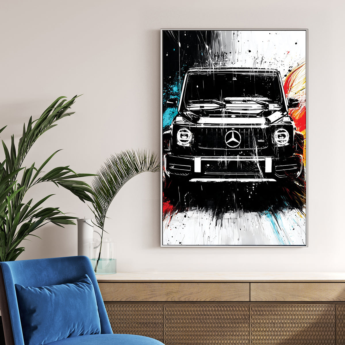 black mercedes g-wagon graffiti style wall art