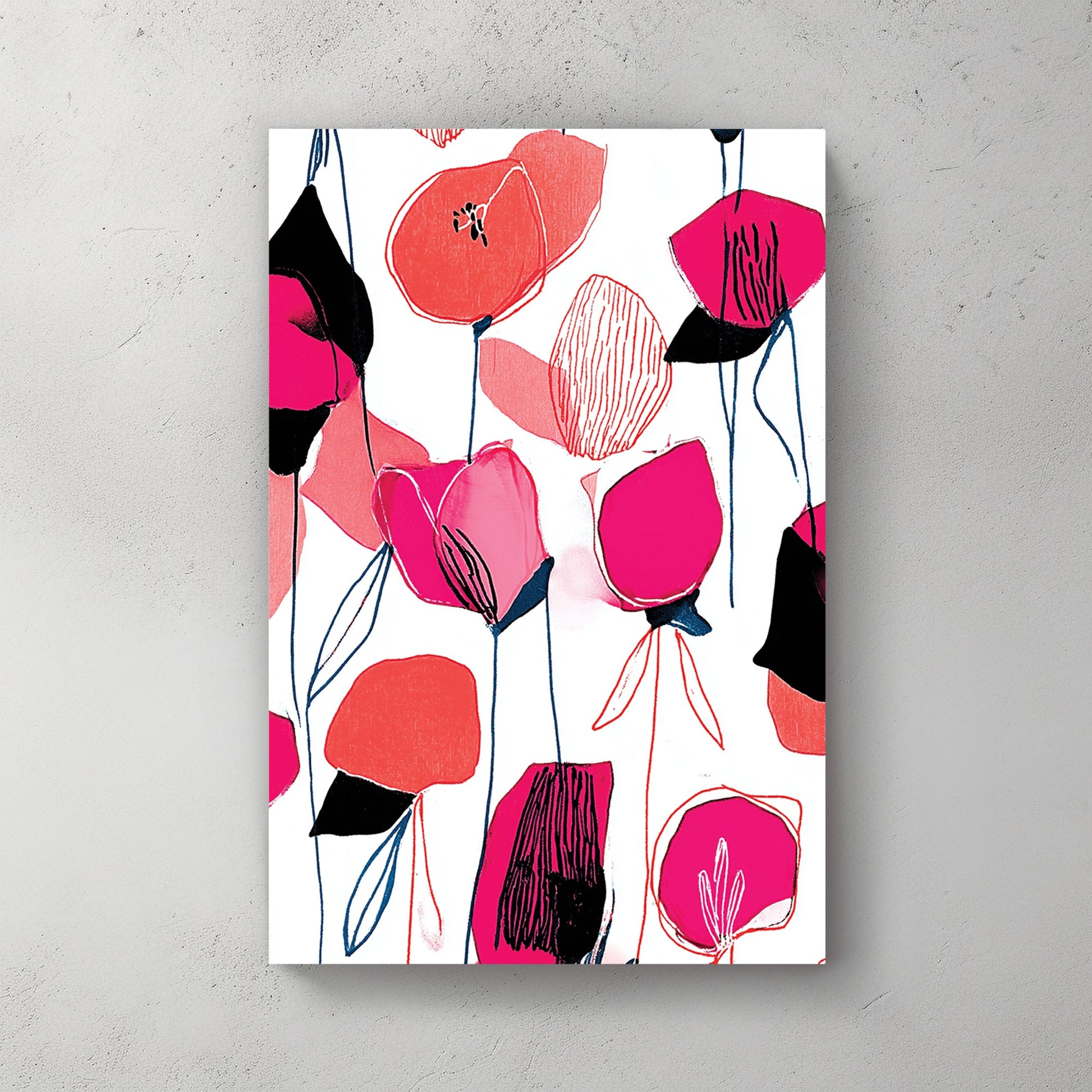 colourful floral wall art with pink and red flowers