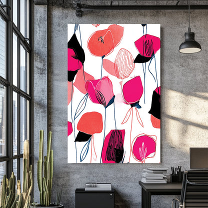 colourful floral wall art with pink and red flowers