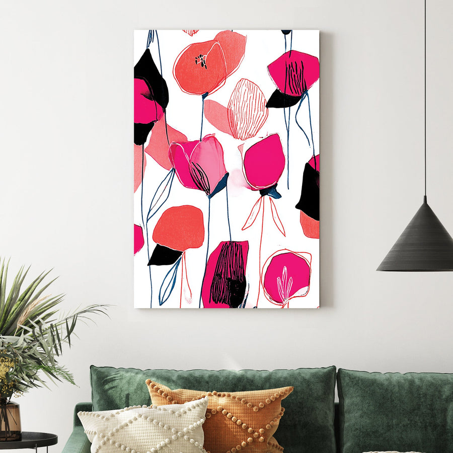 colourful floral wall art with pink and red flowers