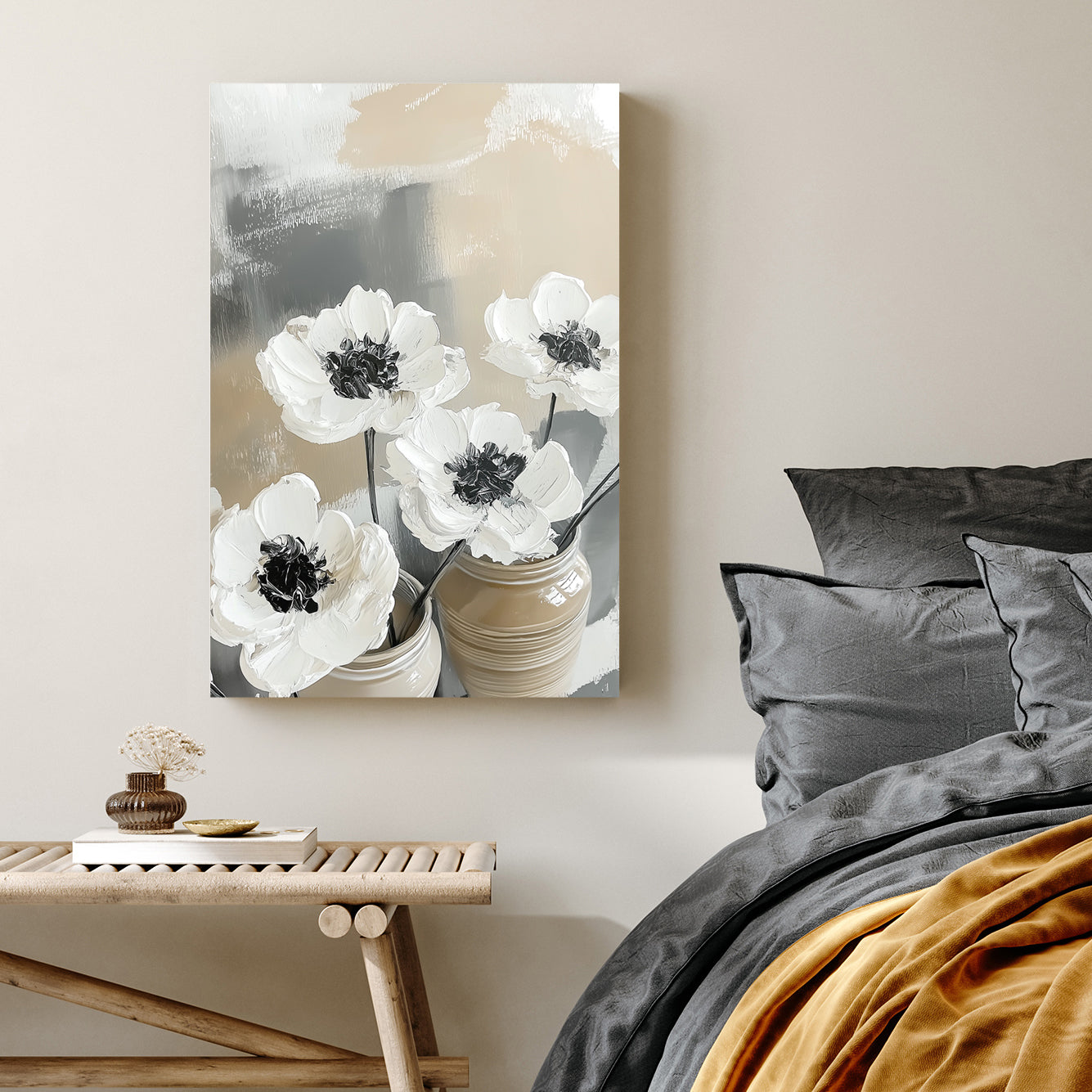 ivory flower bouquet wall art with neutral background