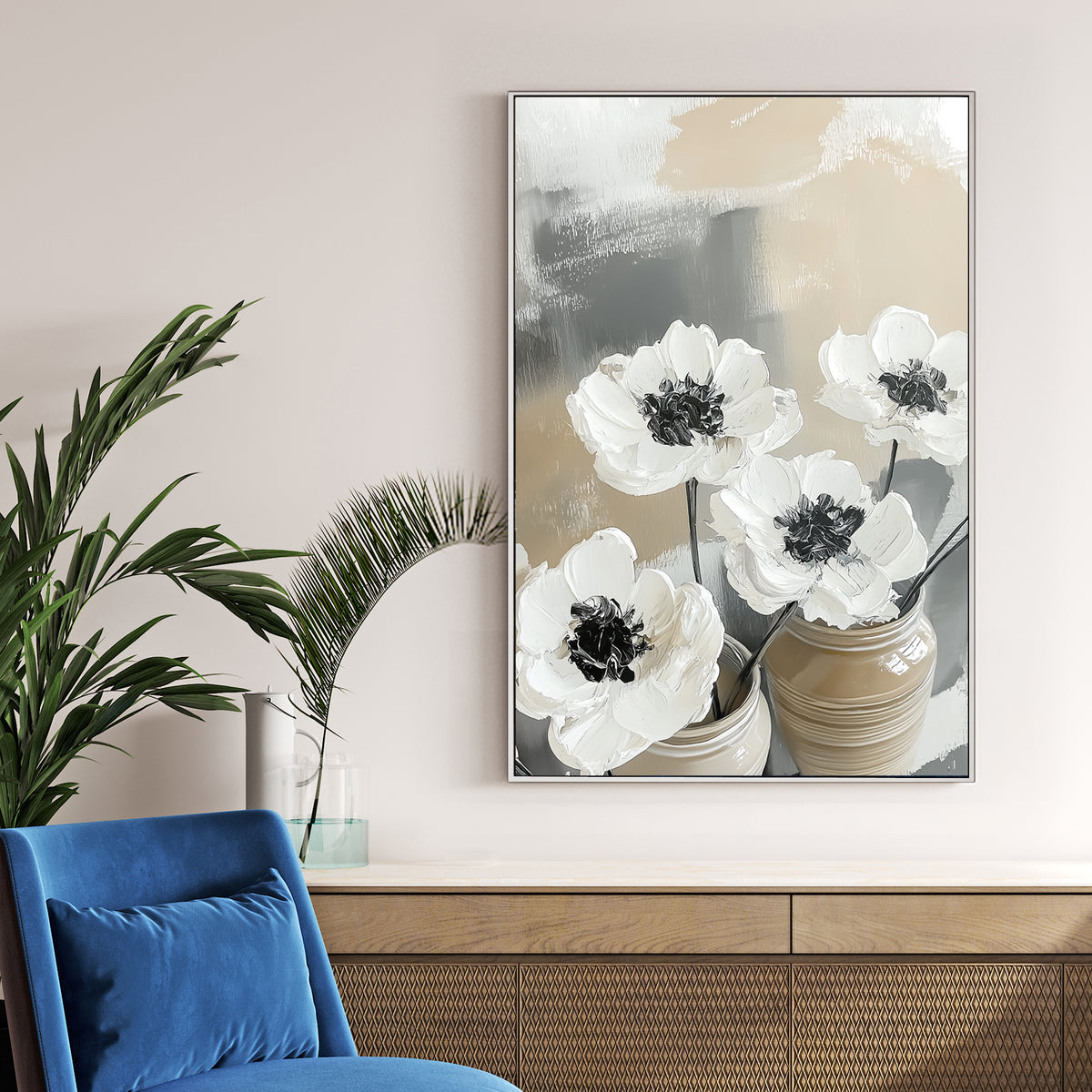 ivory flower bouquet wall art with neutral background