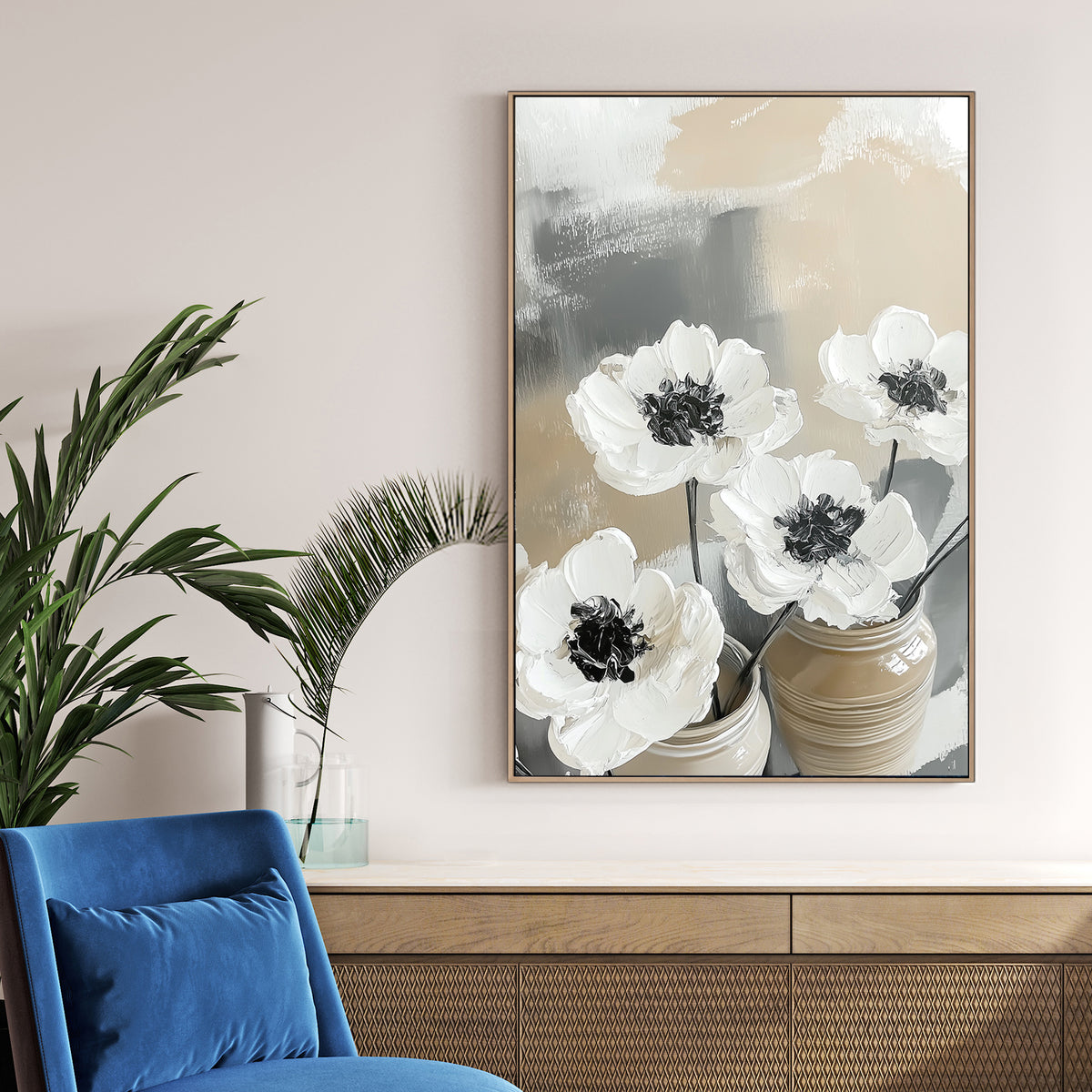 ivory flower bouquet wall art with neutral background