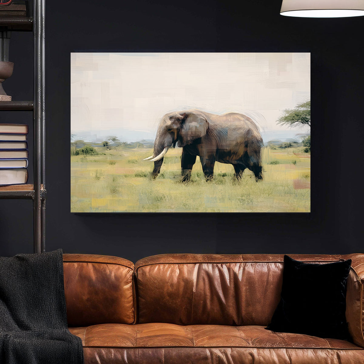 elephant in savannah landscape wall art