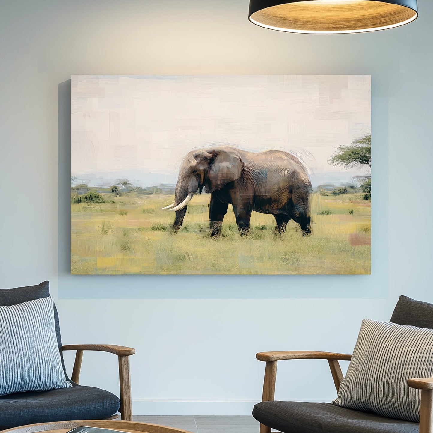 elephant in savannah landscape wall art