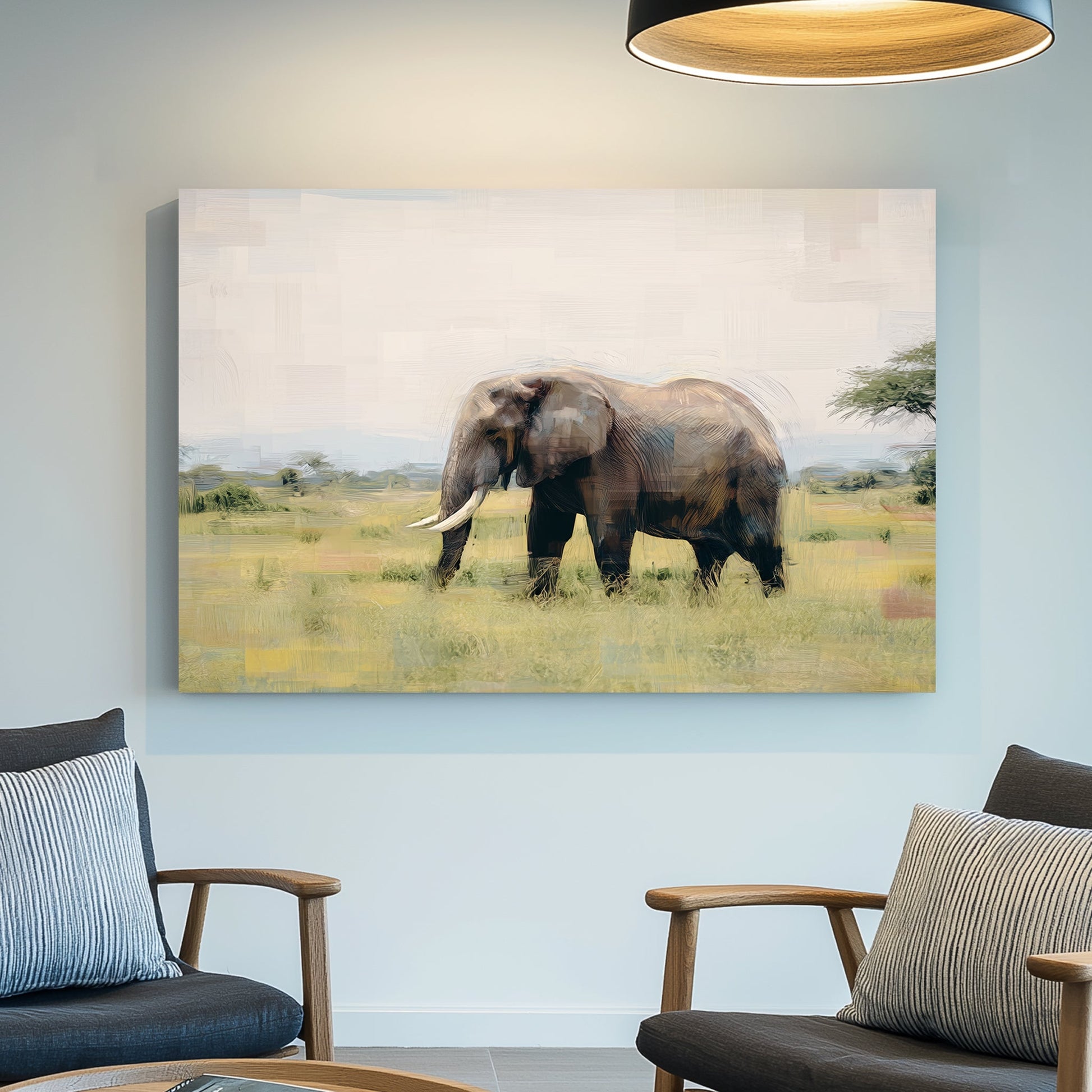 elephant in savannah landscape wall art