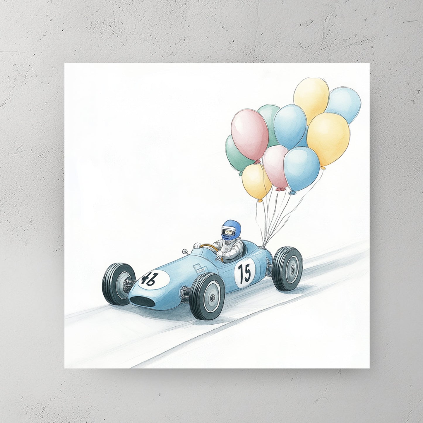 vintage race car with balloons wall art