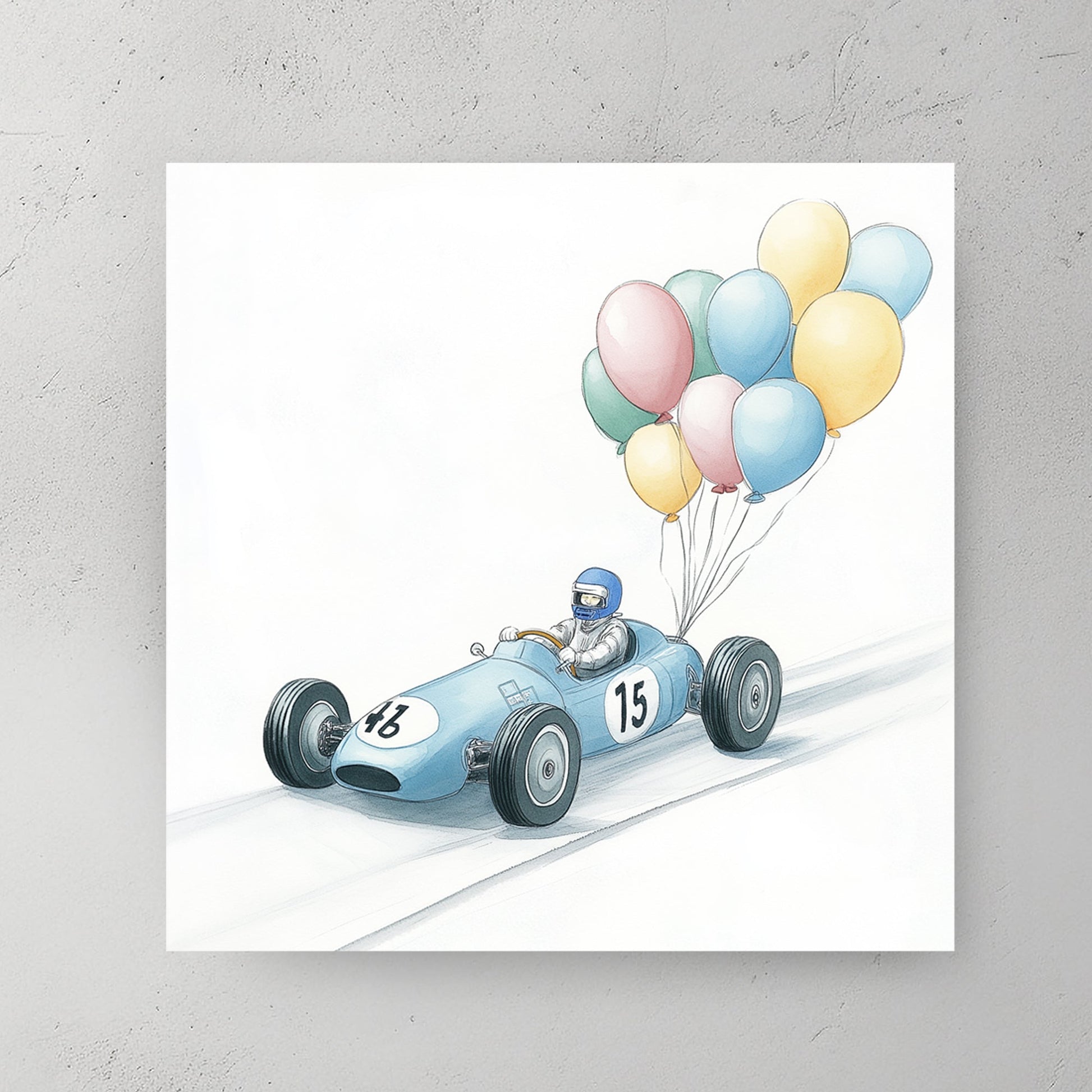 vintage race car with balloons wall art