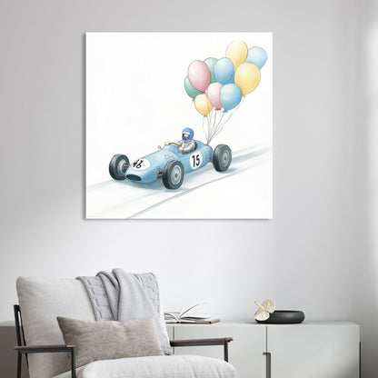 vintage race car with balloons wall art