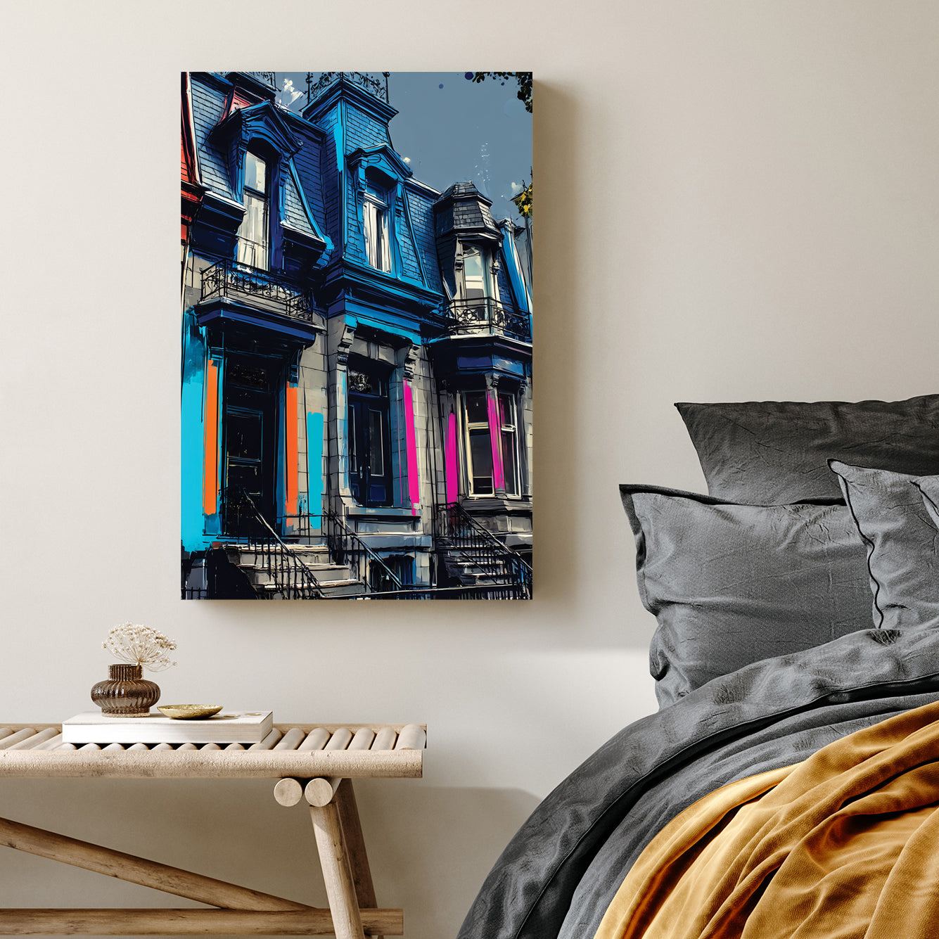 colourful Montreal houses wall art